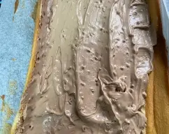 Step <p>abrir el brazo de gitano con cuidado y rellenar con nuestra nata montada y el turron, cerrar y dejar en el frigorífico por lo menos media hora para coja cuerpo, sacarlo del Frigo y derretir el cholate en el microondas a intervalos para que no se queme el chocolate, agregar la mantequilla e integrarla, cubrir el brazo de gitano con la cobertura, cortar las puntas del brazo de gitano para que quede mas bonito, y decorar al gusto </p> illustration