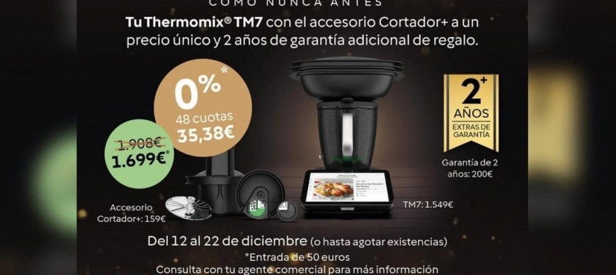 Compra Thermomix Tm7 SIN INTERESES más accesorio cortador más dos años extra de garantía