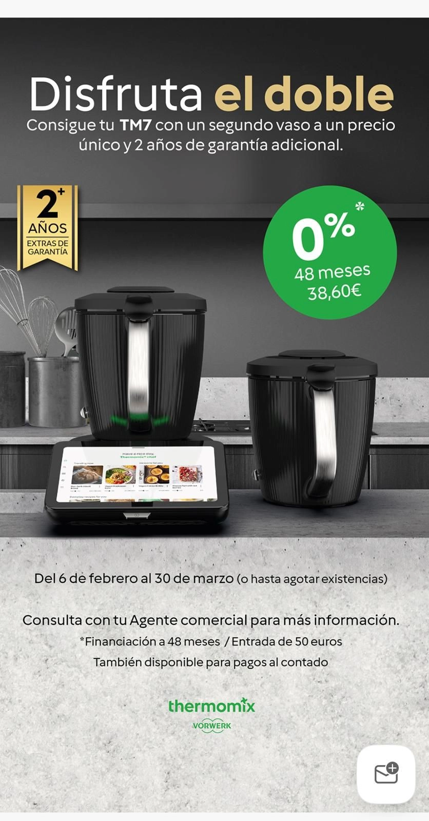 Thermomix TM7 con segundo vaso y 2 años de garantia adicional