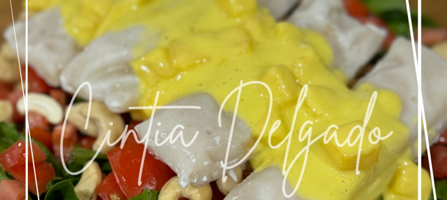 PESCADO CON ENSALADA Y VINAGRETA DE MANGO